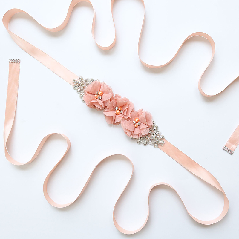 Pearl Rhinestone Chiffon Fabri - Bridal Sash Ribbon 评论和价格