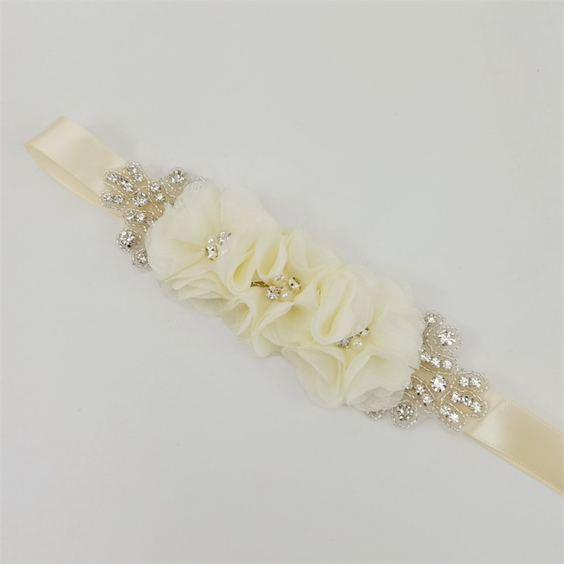Pearl Rhinestone Chiffon Fabri - Bridal Sash Ribbon 评论和价格