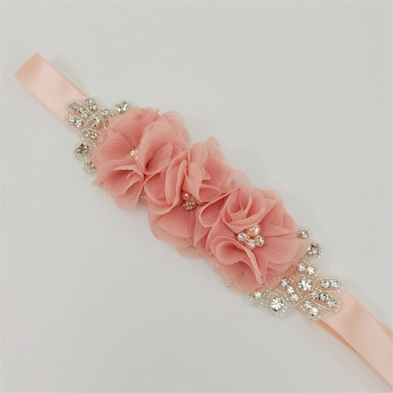 Pearl Rhinestone Chiffon Fabri - Bridal Sash Ribbon 评论和价格