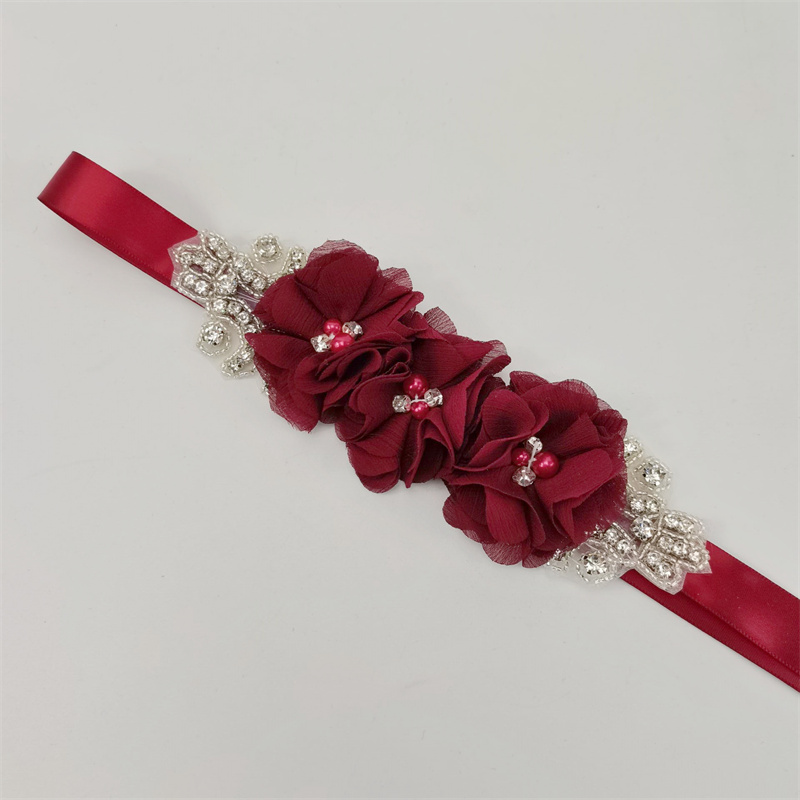 Pearl Rhinestone Chiffon Fabri - Bridal Sash Ribbon 评论和价格