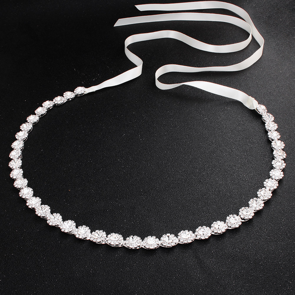 Crystal Bridal Belt Silver Rib - Bridal Sash Ribbon 评论和价格