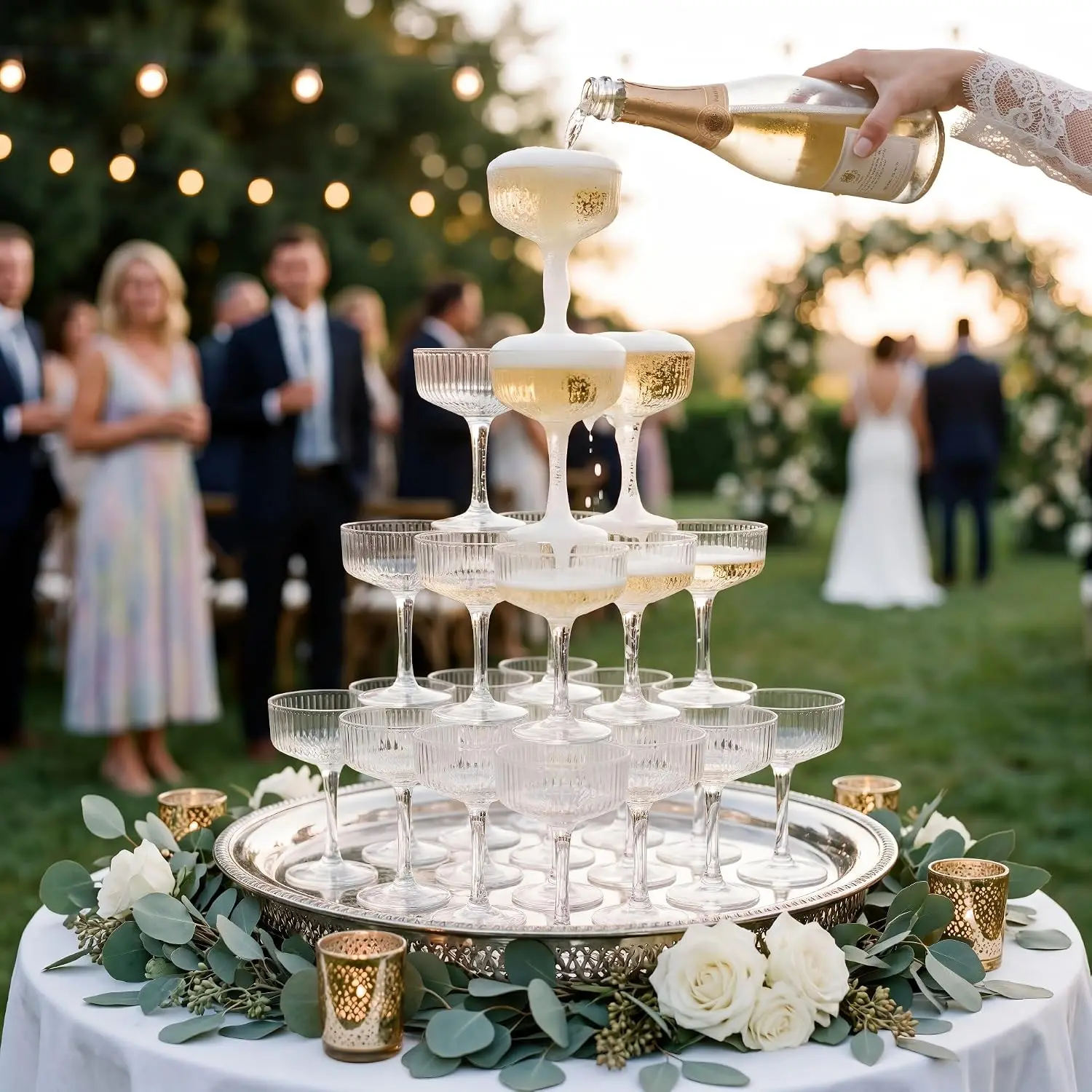 4-Tier 7oz Clear Acrylic Plast - Champagne Tower Set 评论和价格